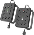 2PCS 5 FT Flat Plug Surge Protector Power Strip, 11 Multiple AC Outlets by Unknown