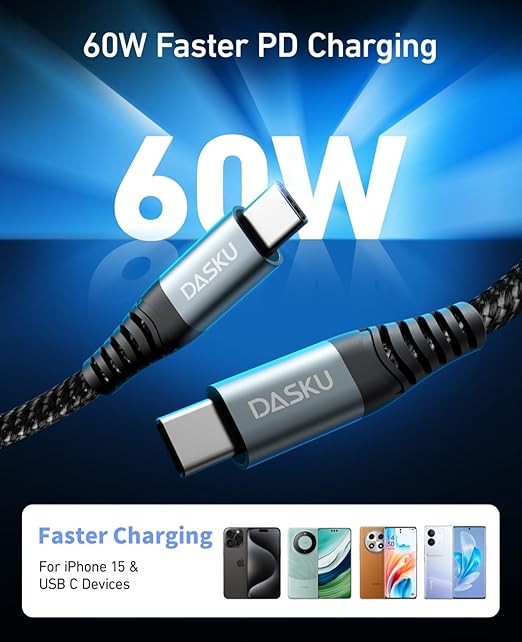 Dasku iPhone 16 USB C to USB C Fast Charging, 60W 2 Pack 3FT Charging Cord Type - Image 2