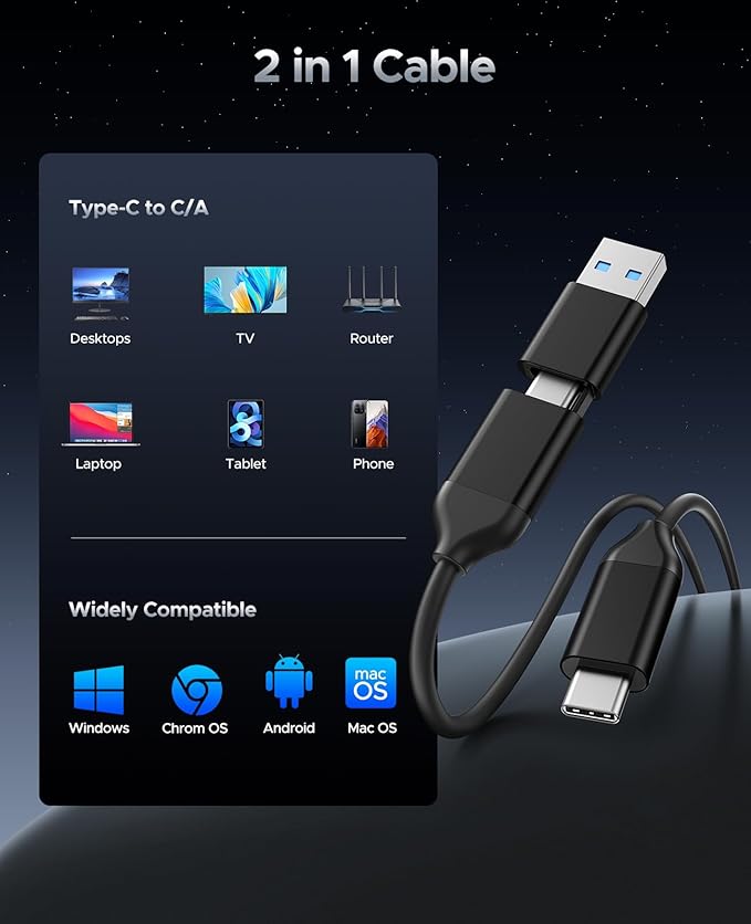 ORICO 4TB Portable SSD, Hanging Hook Design, Plug & Play, USB-C & A 2-in-1 Cable - Image 7