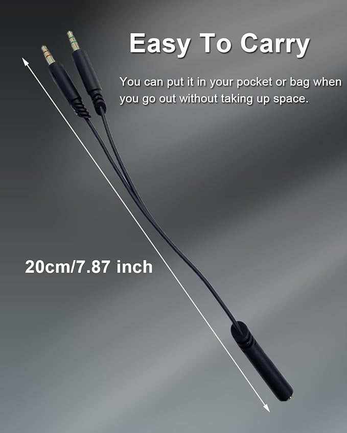 Headphone Splitter 3.5mm Female to 2 Dual 3.5mm Male Headphone Mic Audio Y - Image 6
