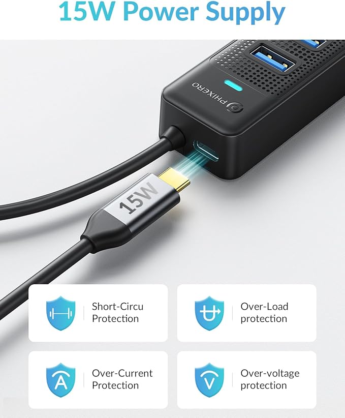 PHIXERO 7 Port USB Hub, 3.3FT/1M Long Cable USB 3.0 Hub Multi USB Port Hub - Image 8