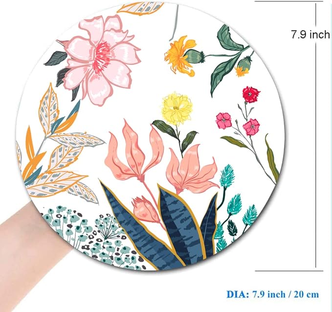 Mouse Pad, Floral Mouse Pad, Round Computer Mouse Mat - Image 2