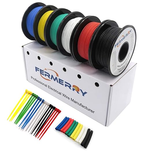 Fermerry 20 AWG Stranded Wire Spool 25ft Each 6 Colors Flexible 20 Gauge by Fermerry+Technology++