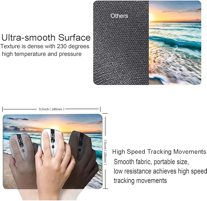 Mouse Pad, Beach Mouse Mat, Square Waterproof Non-Slip Rubber Base Computer - Image 3