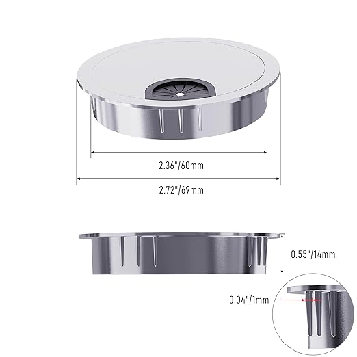 2 Pack Desk Grommet 2-3/8 Inch 60mm, Zinc Alloy Computer Desk Wire Hole Cover - Image 2