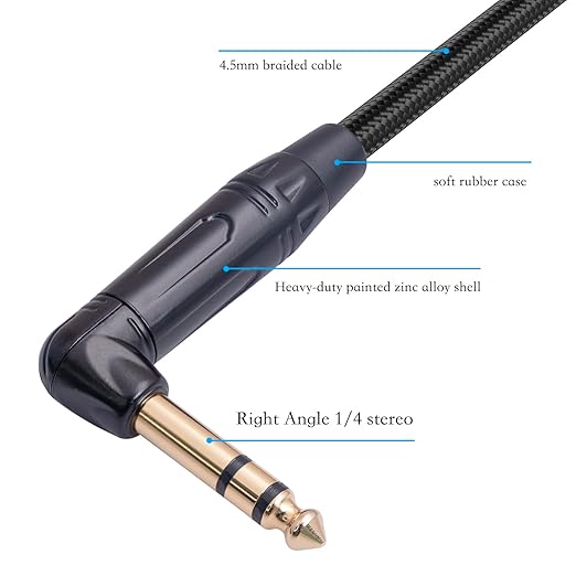HUAELU 2Pack 3.3FT Right Angle 6.35mm TRS Stereo Male to Female Audio Cable - Image 7
