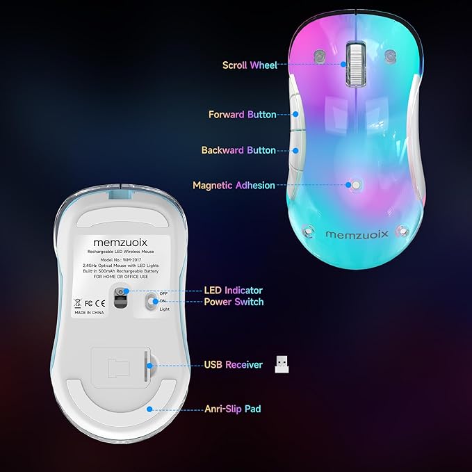 memzuoix 2.4G LED Wireless Mouse, Rechargeable Ergonomic Mouse - Image 9