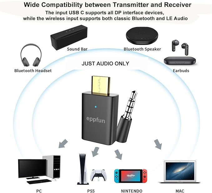 eppfun LE Audio USB C Bluetooth 5.4 Transmitter Adapter - Image 3