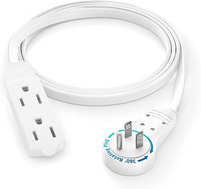 Maximm Cable 3 Ft 360° Rotating Flat Plug Extension Cord/Wire, 16 AWG Multi 3 by MaximmCable