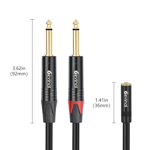 Devinal 3.5mm to Dual 1/4 Y Splitter Cable, 1/8" Female TRS to Dual 6.35mm TS - Image 4