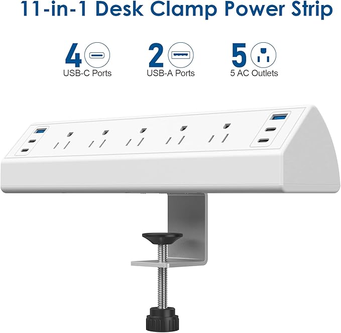 Desk Clamp Power Strip USB C, Under Desk Mount Power Station, 20W Fast Charging - Image 2