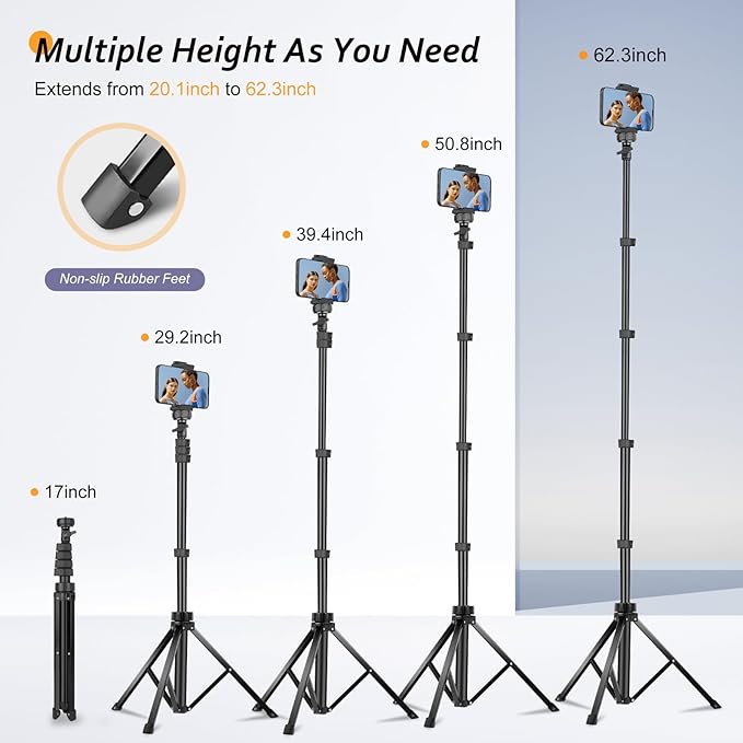 Aureday 62" Phone Tripod Accessory Kits, Camera & Cell Phone Tripod Stand - Image 4