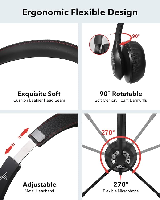 USB Headset with Microphone for PC, On-Ear Computer Laptop Headphones with - Image 4