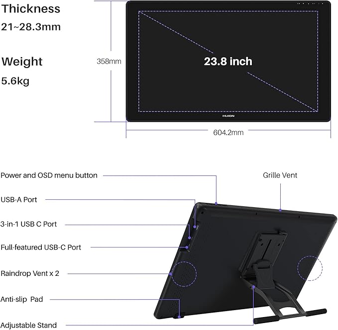 HUION Kamvas 24 Plus 2.5K QHD Graphic Drawing Tablet - Image 9