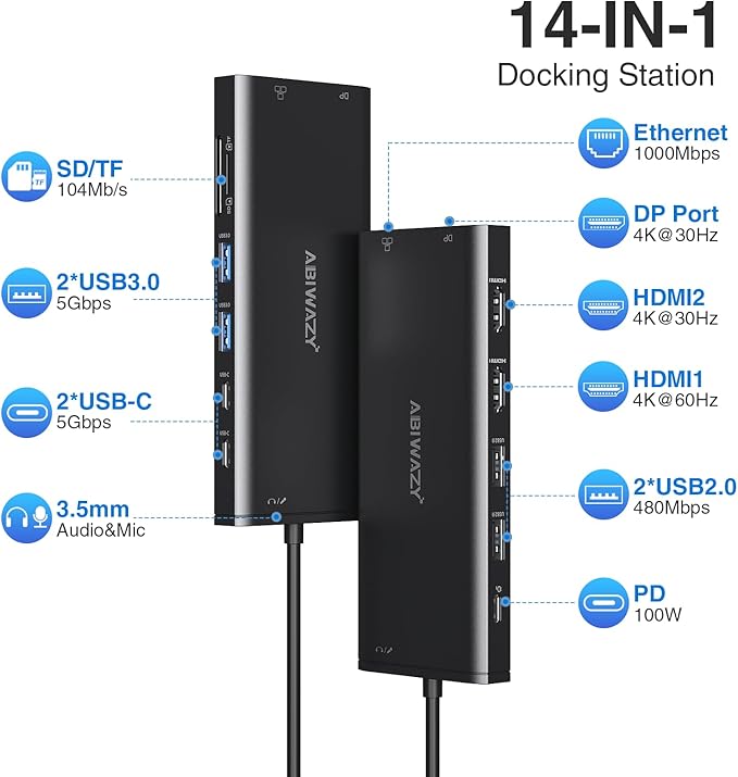 USB C Docking Station 3 Monitors USBC Hub Laptop Dual Monitor Multiport Adapter - Image 2