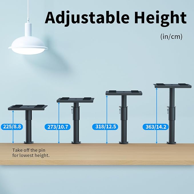 suptek Clamp-on Speaker Stand Desk Mount Set, Height Adjustment, 9.6 x 8.8 inch - Image 3