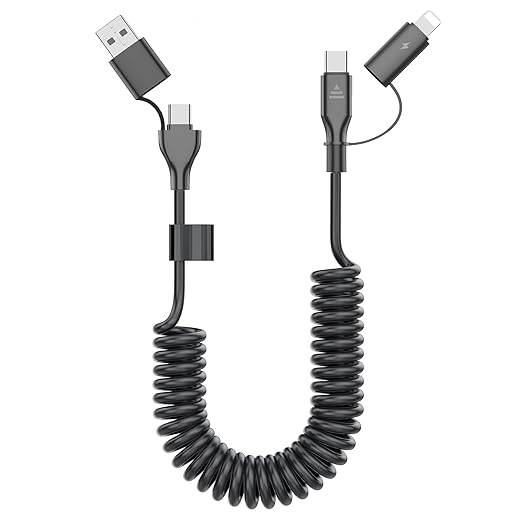 Coiled USB-C and Lightning Cable 2-in-1, 3FT iPhone 17 16 Car Charger Cord by MTAKYA