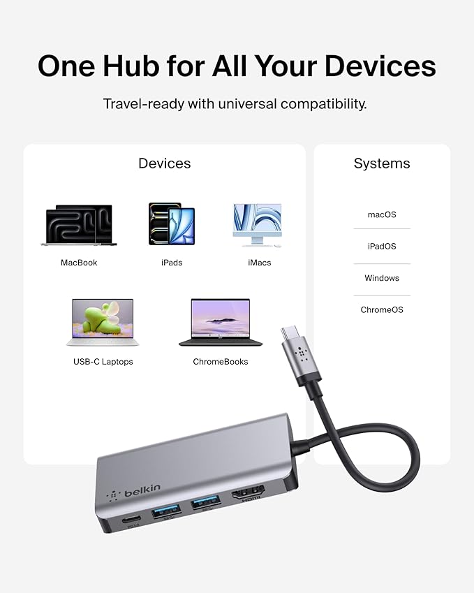 Belkin USB C Hub, 4-in-1 Multi-Port Laptop Dock - Image 7