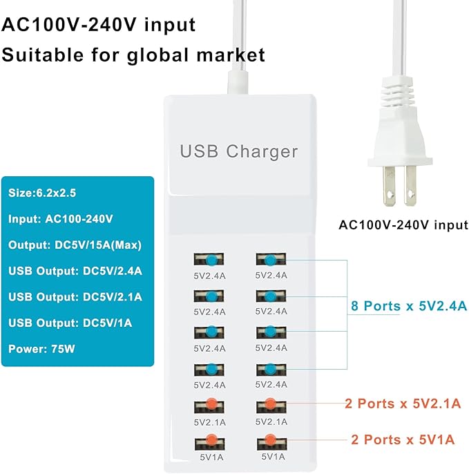 Multi Port USB Charging Station Wall Charger, Compatible - Image 5