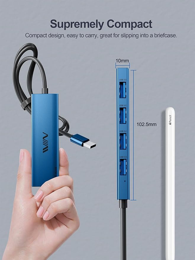 USB 3.0 Hub, 4 Port USB Splitter Extender Portable Adapter Multiport Data Hub - Image 4