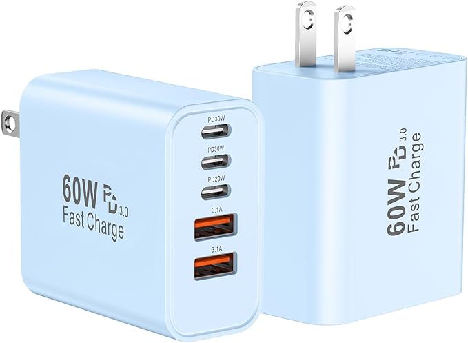 USB C Fast Wall Charger Block, 5-Port PD+QC Power Adapter Multiport Brick Type by Auorld