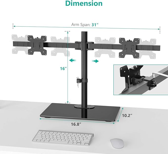 WALI Free Standing Dual Monitor Stand, Height Adjustable Monitor Mount - Image 5
