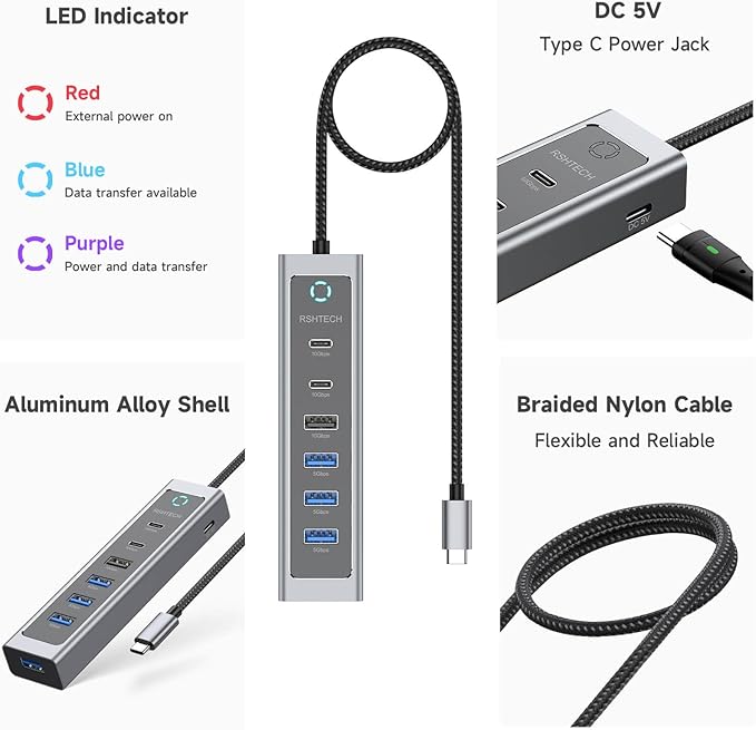 RSHTECH 7-Port USB C Hub Splitter 10Gbps - Image 7