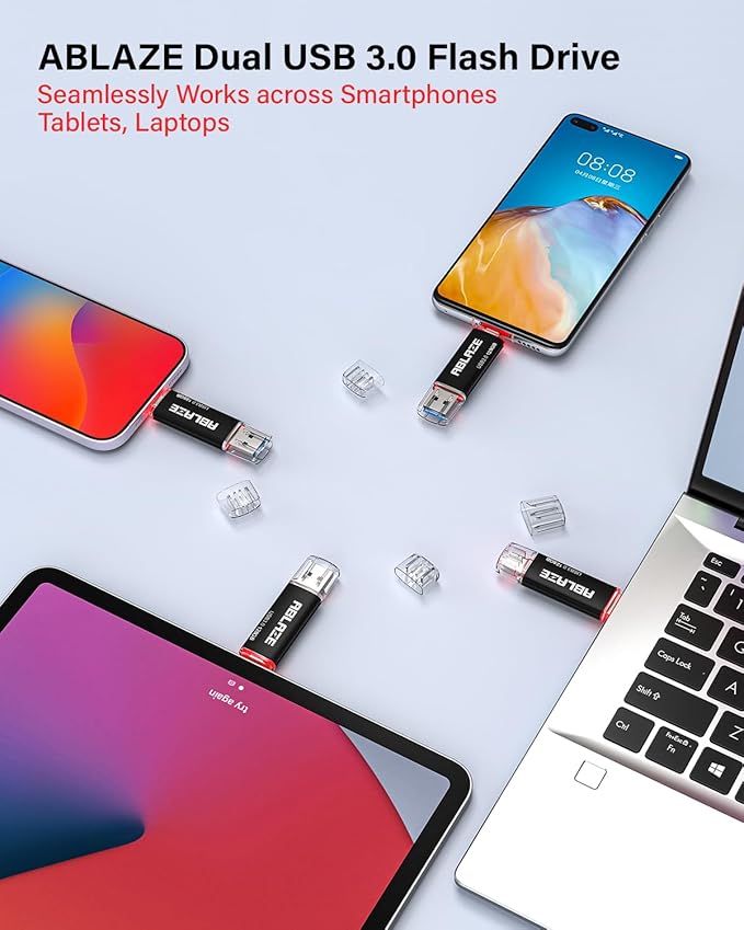 ABLAZE USB C Flash Drive 128GB 2 Pack, Dual USB 3.0+Type C Flash Drive - Image 8