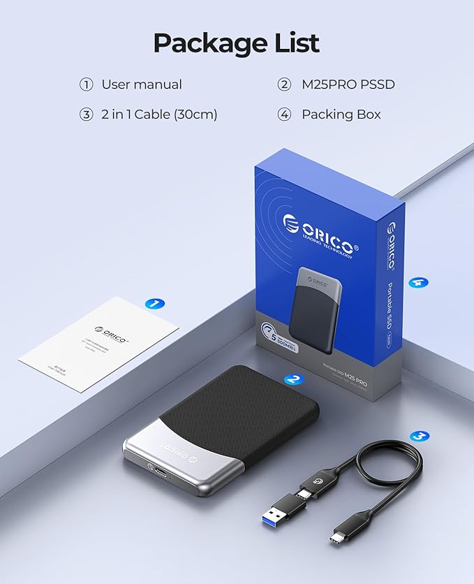 ORICO 2TB External SSD with 2 in 1 USB C Cable, Portable Solid State Drive USB - Image 8