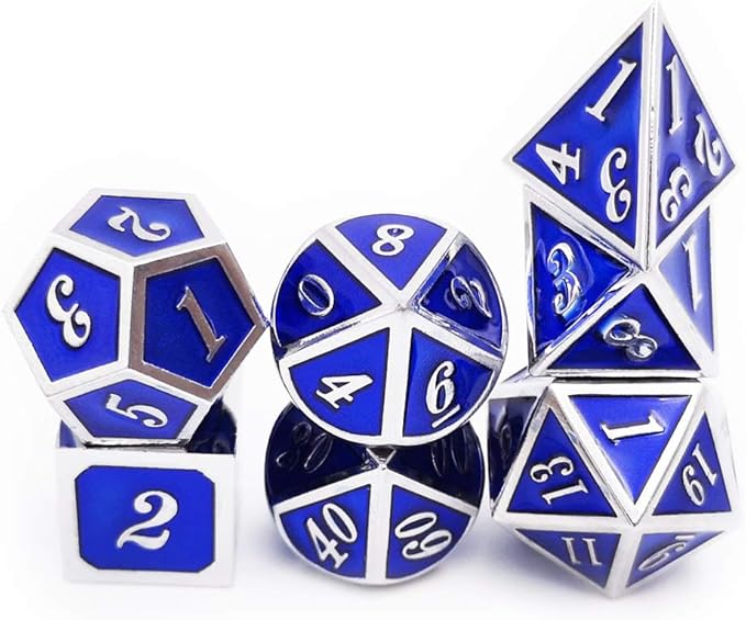 Haxtec Metal Dice Set D&D Silver Navy Blue Metal Polyhedral DND Dice - Image 5