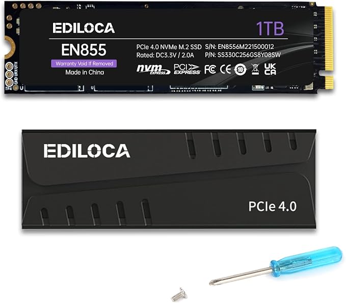 1TB PS5 SSD with Heatsink PCIe Gen4 NVMe M.2 Gaming SSD, 7400MB/s Read by EDILOCA