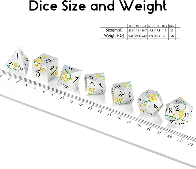 Silver Metal DND Dice, DNDND 7 PCS Heavy Flower Metallic D&D Dice Set - Image 7