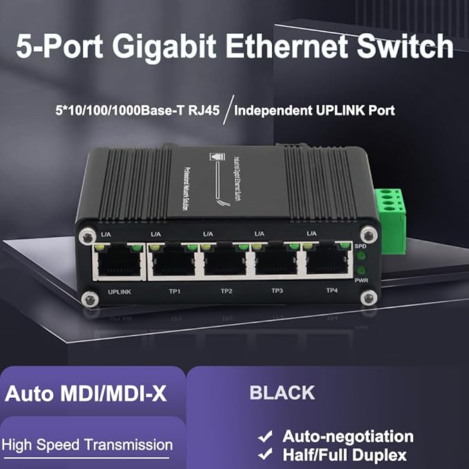 Mini 5 Port Industrial Gigabit Ethernet Switch, Unmanaged Hardened Network - Image 4