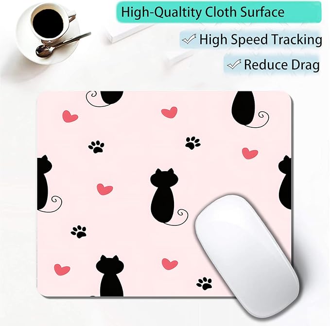 Cute Heart Cartoon Black Cat Paw Custom Mouse Pad - Image 3