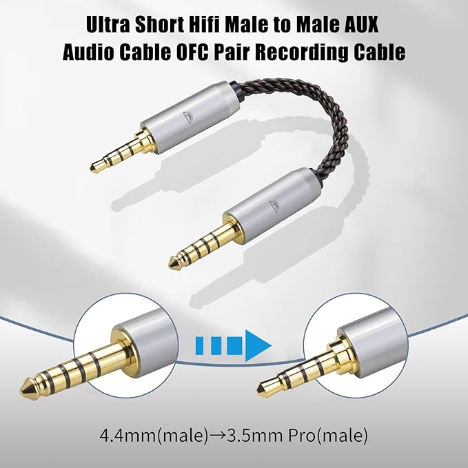 okcsc 4.4MM Male to 3.5MM Pro Male Ultra Short Hifil Male to Male AUX Audio - Image 2