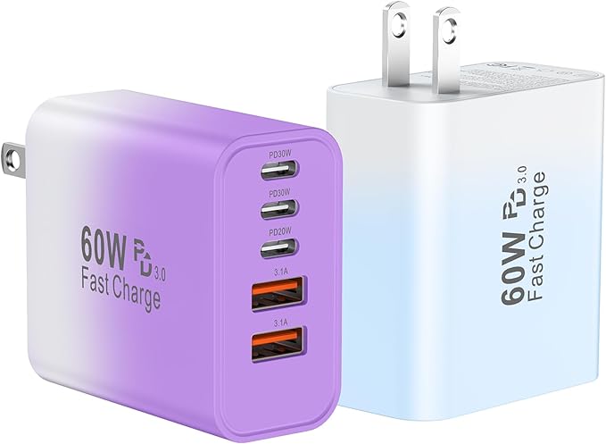 USB C Fast Wall Charger Block, 5-Port PD+QC Power Adapter Multiport Brick Type by Auorld
