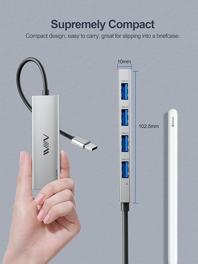 USB 3.0 Hub, 4 Port USB Splitter Extender Portable Adapter Multiport Data Hub - Image 4