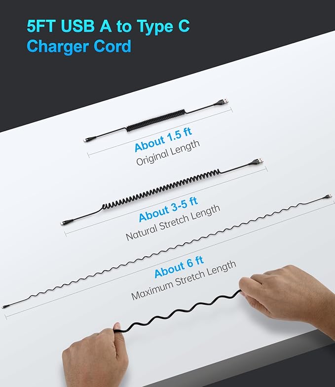 PRAKIE USB C Cable Fast Charging 5FT, Coiled USB A to USB C Cable - Image 6