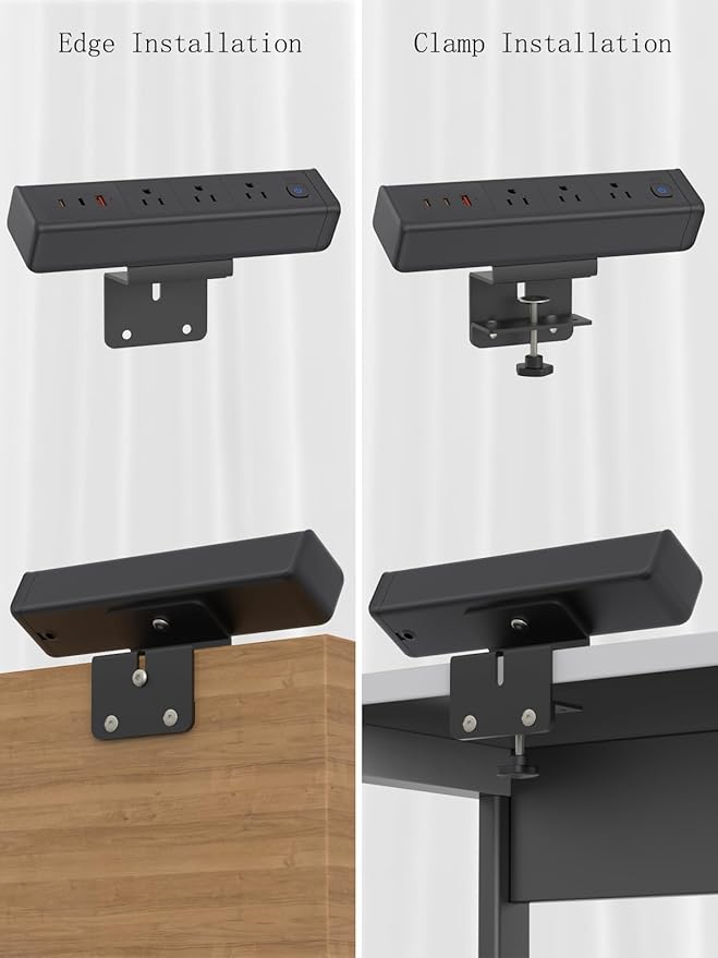 Desk Clamp Power Strip with 65W USB-C&USB A Ports 3 AC Outlet, Nightstand Edge - Image 2