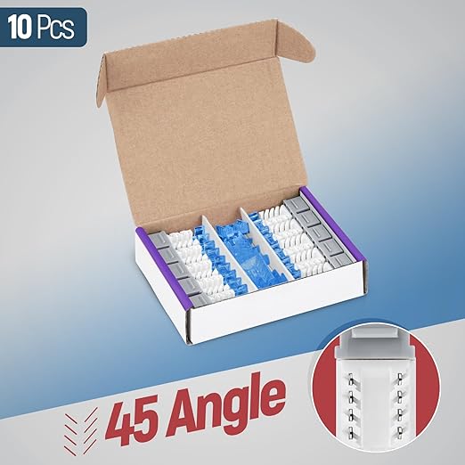 Everest 45° Angled RJ45 Cat5e Keystone Jacks 10-Pack in Gray - Image 2