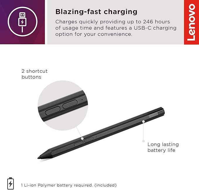 Lenovo Precision Pen 2 – USB-C Charging – Tilt Recognition & Yoga Laptop Sleeve - Image 3