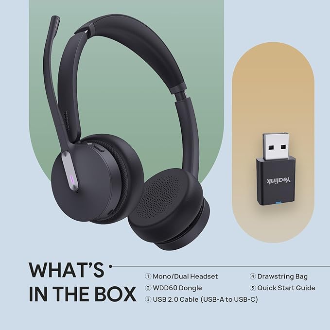 Yealink WH64 Hybrid DECT& Bluetooth Wireless Headset, 492ft Range Mono UC Zoom - Image 9