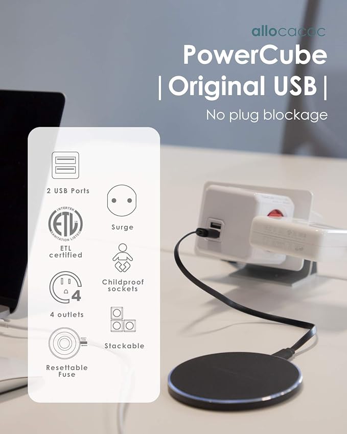 Allocacoc PowerCube Original USB; 4 Outlets Surge Protector 2 USBs Cubic Multi - Image 2