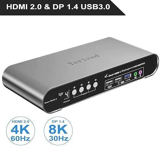 4 Computers 2 Monitors Automatic KVM Switch, HDMI 4k@60Hz + DP 8K 30Hz 4K@144Hz - Image 2
