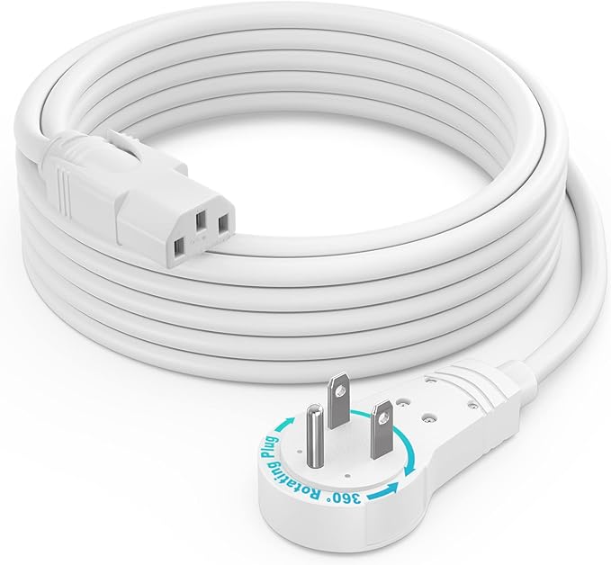 Maximm Monitor Computer Power Cord 10 Ft Flat Plug 360° Rotating PC Cable 3 by MaximmCable