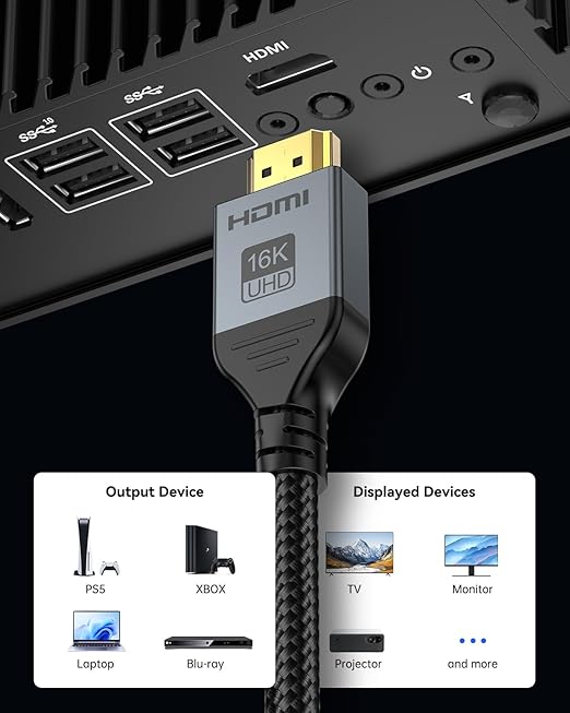 16K 8K HDMI Cable 96Gbps 3.3 FT, Ultra High Speed HDMI 2.2 Cable 16K@60Hz - Image 5