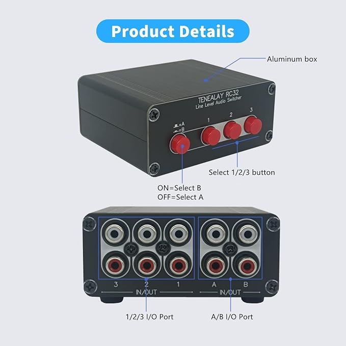 3 in 2 Out RCA Stereo Audio Switch Input Signal Source Switcher Selector - Image 8