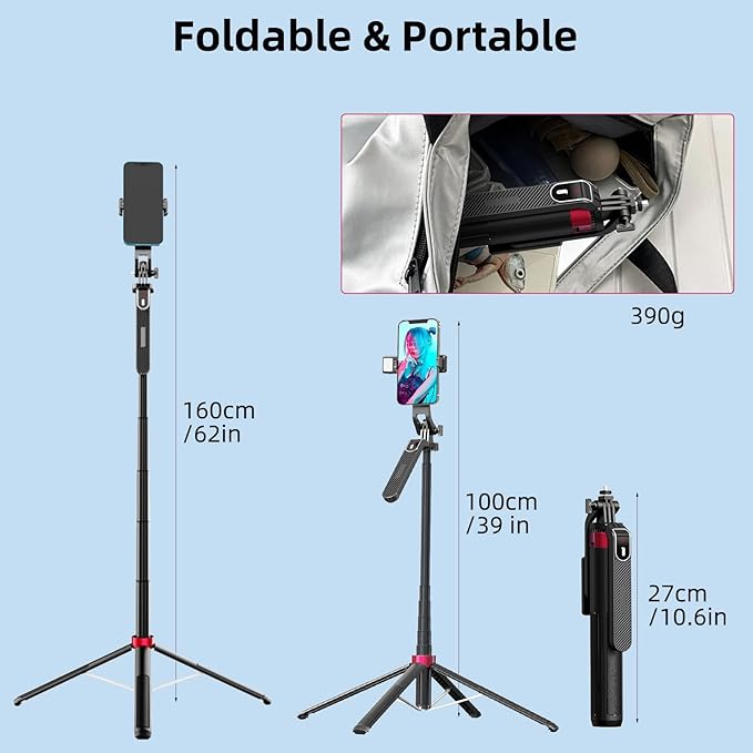 WOVTE 71" Selfie Stick with 2 Lights, Extendable Stand - Image 5