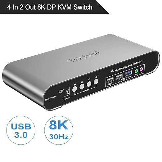 4 Computers 2 DP Monitors Automatic KVM Switch, 8K@30Hz 4K@144Hz 4 Port DP USB - Image 2