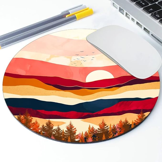 Mountain and Moon Round Mouse pad Customized Mousepad Non-Slip Rubber Base - Image 2